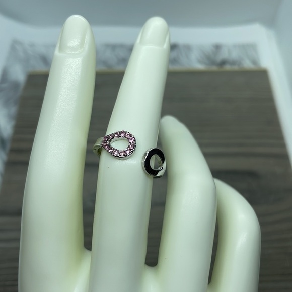 Pink Rhinestone Silver Adjustable Ring - Picture 5 of 8